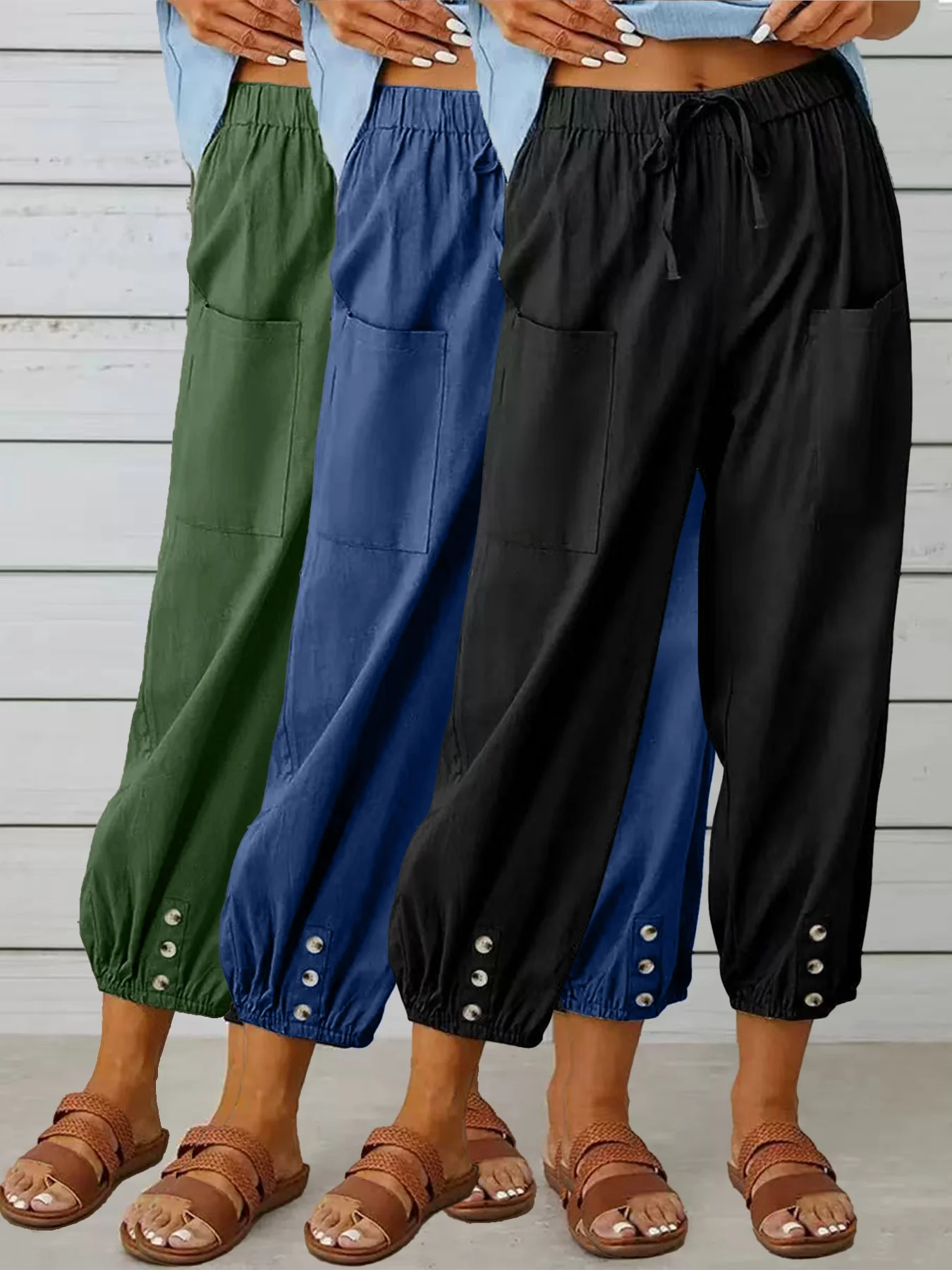 

【 Комплект из 3 предметов 】 Свободный дизайн на шнурке с высокой талией, женские повседневные универсальные широкие брюки