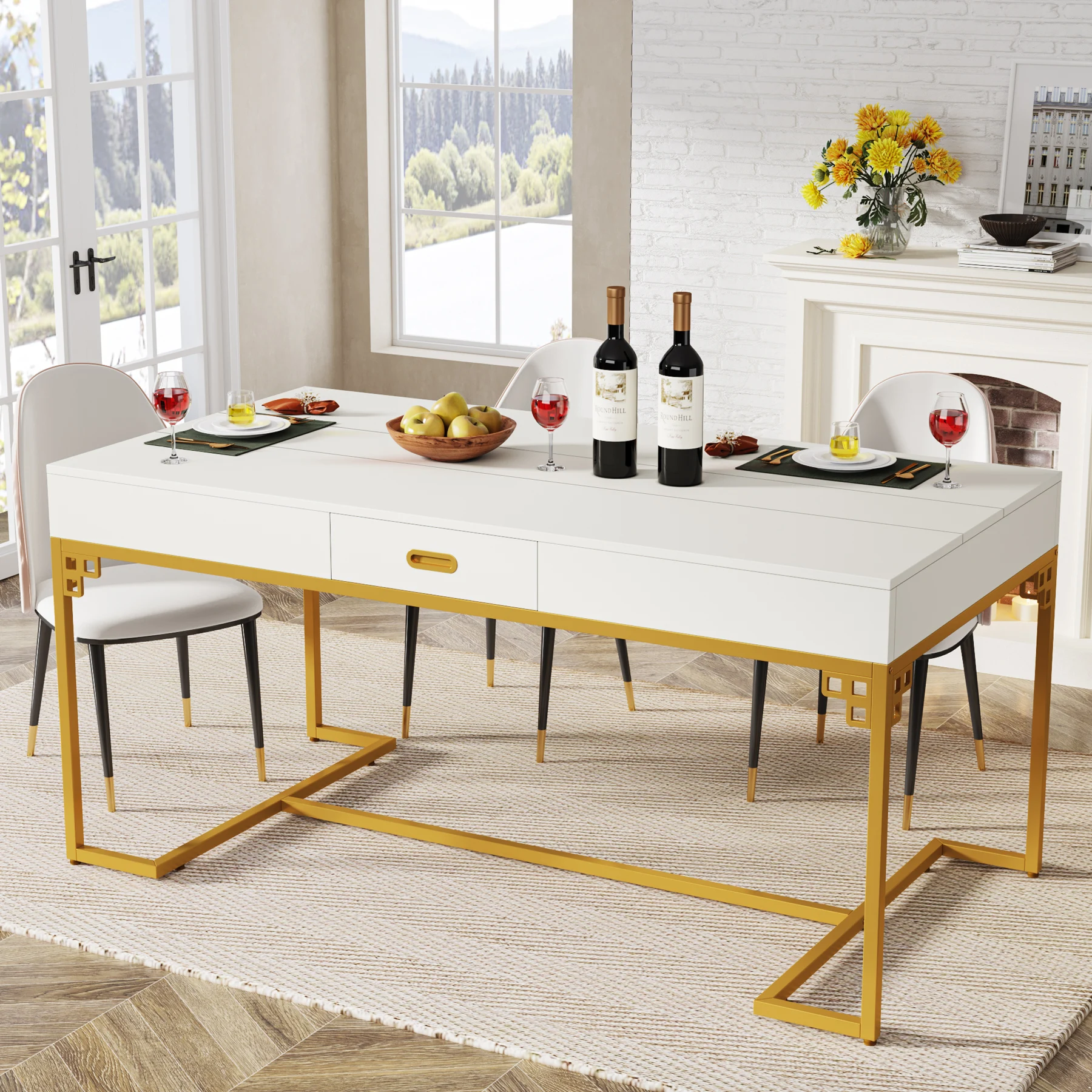 Tribesigns 63 Inches Dining Table for 4 to 6, Rectangular Kitchen Table with 2 Drawers, Modern Dinner Table