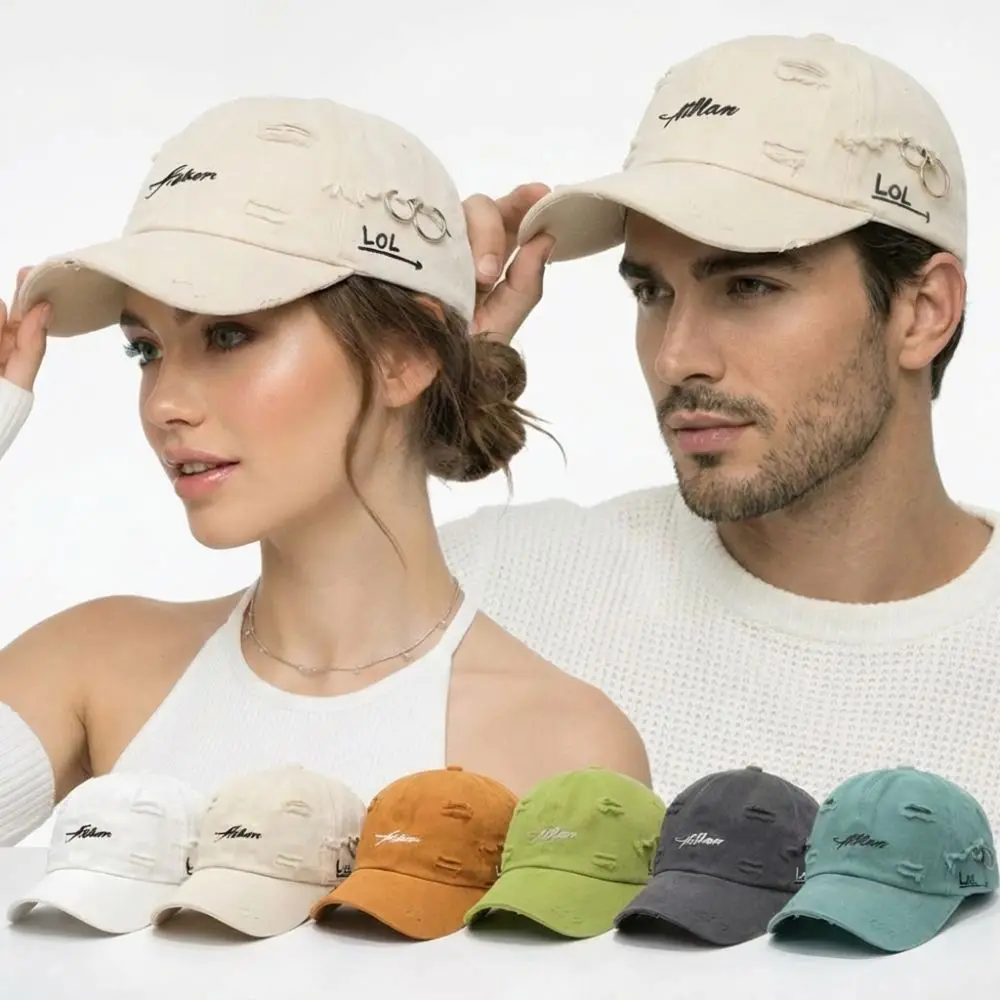 Casual Unisex Baseball Cap Broken Hole Asher Embroidery Sunscreen Hat Adjustable Iron Ring Sun Hat Spring Summer Autumn