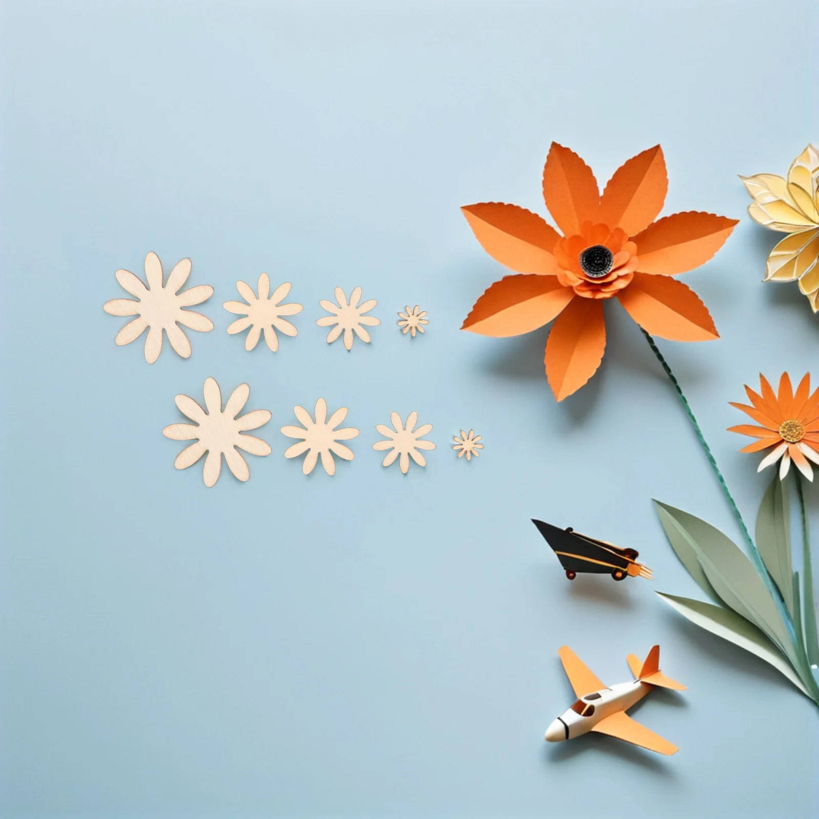 

350Pcs Unfinished Wood Flower Slices Floral Shape Cutouts Creative DIY Craft Supplies Decoration Wood Flowers