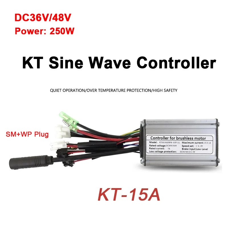 

Original KT Controller 36V/48V Electric bicycle KT-15A Sine Wave Controller SM Connecton for Power 250W Motor,refit Accessories