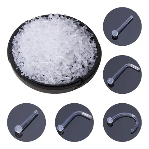 Vidro Transparente Nariz Stud, em linha reta Nariz Anel, Titular Retentor, Hoop Anel, Anéis Jóias, Nostril Piercing, 10Pcs