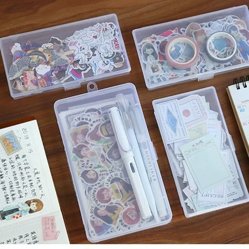 1Pcs Stationery Holder Stickers Office Plastic Storage Box Organizer Manual Account Container Tool Case Mini Transparent Box image 5