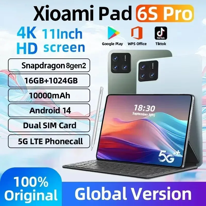 

Оригинальный планшет Xioami Pad 6S Pro, 11 дюймов, HD, 4K, Android 14, 16 ГБ + 1 ТБ, 10000 мАч, телефон с двумя SIM-картами, Bluetooth, Wi-Fi, GPS