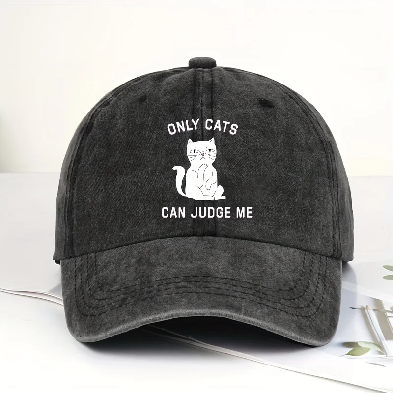 Cool Hippie Curved Brim Baseball Cap, Only Cats Can Judge Me Print Distressed Cotton Trucker Hat, Snapback Hat For Casual Leisur