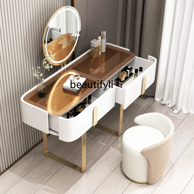 CXH Bedroom Modern Simple Small Apartment with Light Storage Makeup High-End Paint Makeup Table