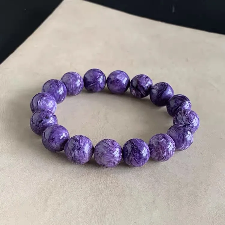 

Natural Purple Charoite Round Beads Bracelet 12mm 14mm Stretch Russia Women Men Pattern Charoite Fashion AAAAA