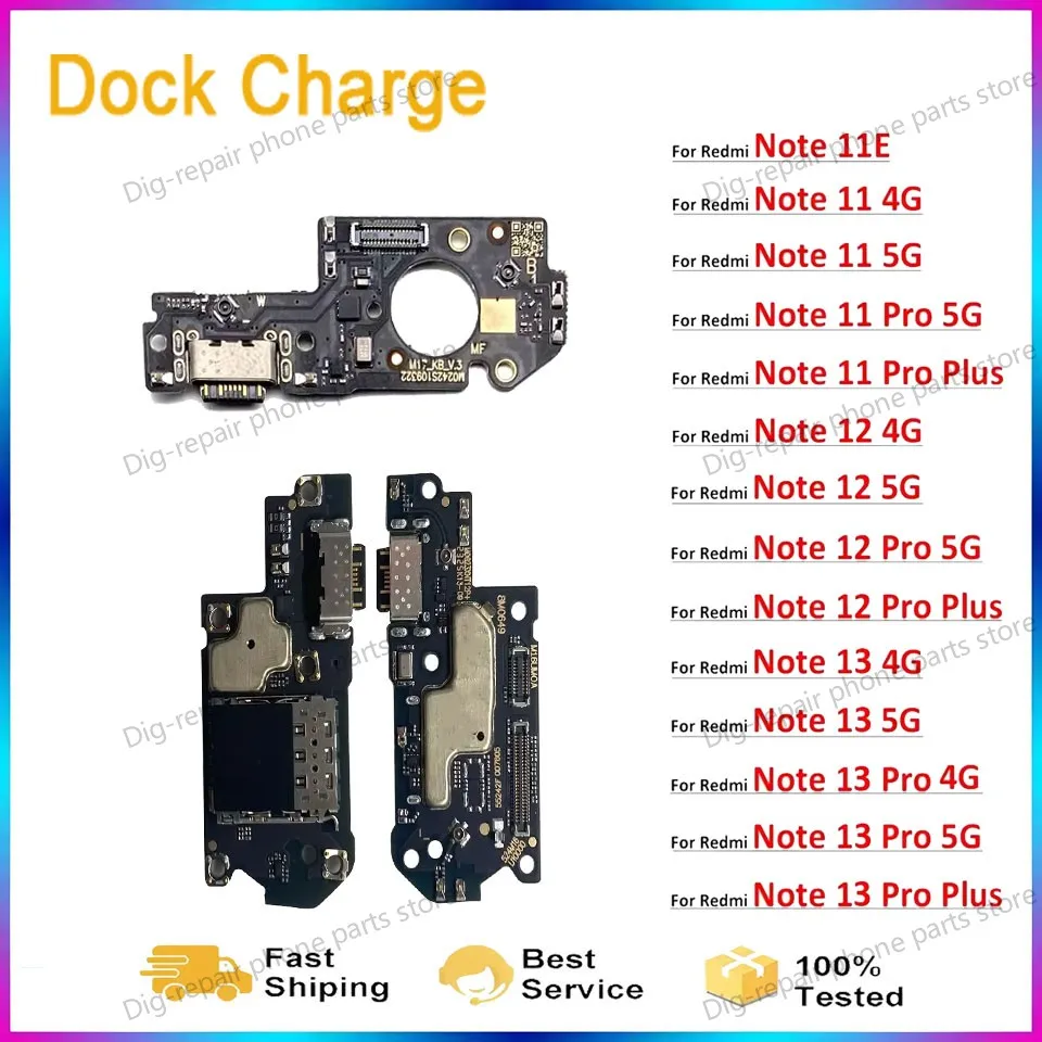 USB Flex For Xiaomi Redmi Note 11 11E 12 13 Pro Plus 4G 5G USB Charging Port Dock Charger Connector Board Microphone Flex Cable