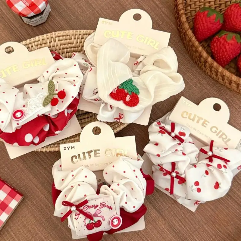 2 قطعة/المجموعة الأحمر الحلو تنوعا الكرز رباط شعر القوس الذيل الشعر حبل للنساء الفتيات موضة دائرة الشعر إكسسوارات الشعر