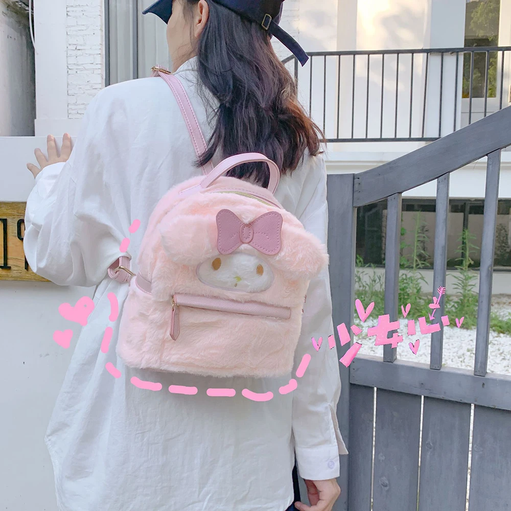 Kawaii Cartoon Cute Sanrio Cinnamoroll Shoulder Backpacks Bag My Melody School Bag Key Coin Purse Plush Bag Girl Toy Gifts