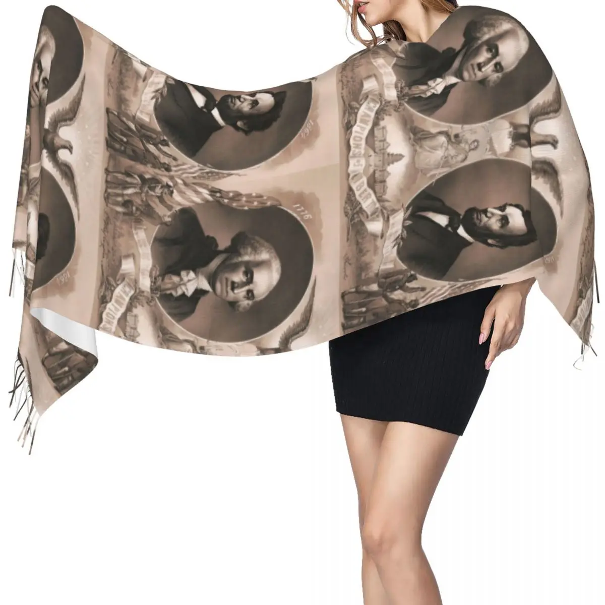 

Шарф Джорджа Вашингтона и Авраама Линкольна, шарфы с кисточками, женские мягкие теплые шали и накидки, большая осенне-зимняя шаль