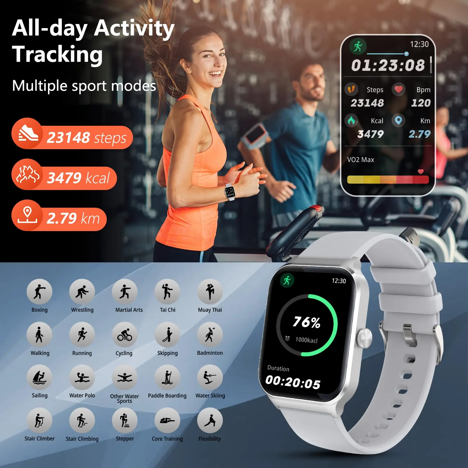 Reloj inteligente P60 con Bluetooth, dispositivo resistente al agua con pantalla táctil de 1,96 pulgadas, control del ritmo cardíaco y del estrés, para teléfonos Android e iOS