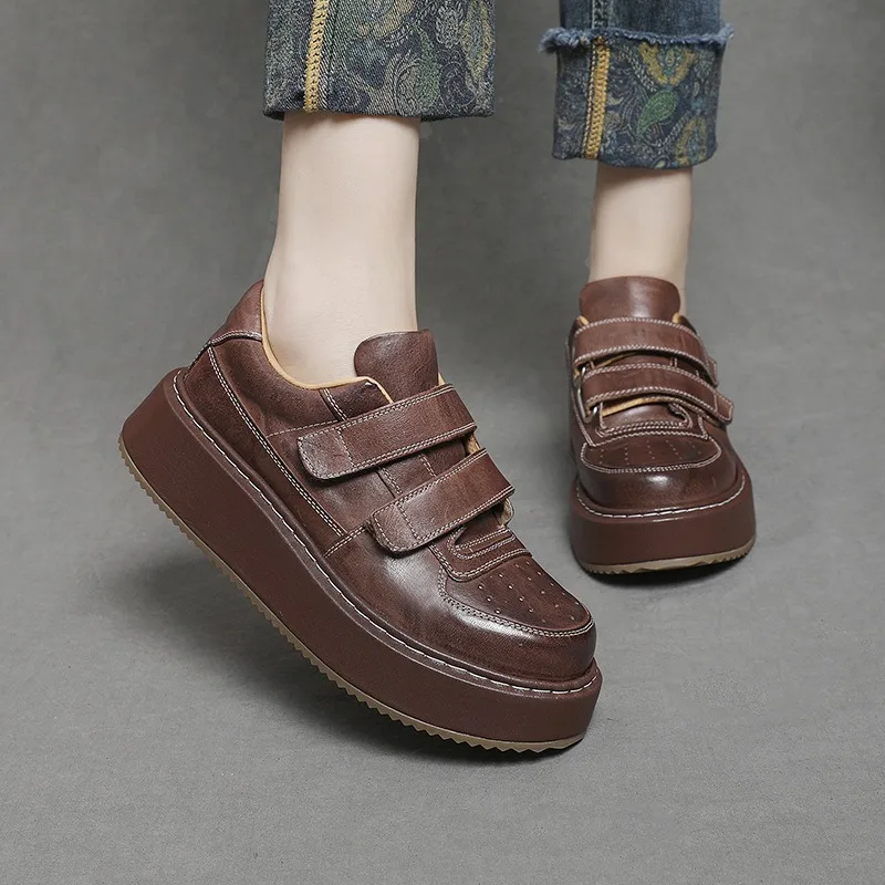 Women's Horse Leather New Autumn Casual Board Shoes Platform Heightening Versatile Sports Casual Sneakers High-quality
