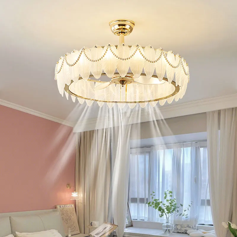 Fan ceiling fan light living room modern home integrated bedroom dining room feather chandelier