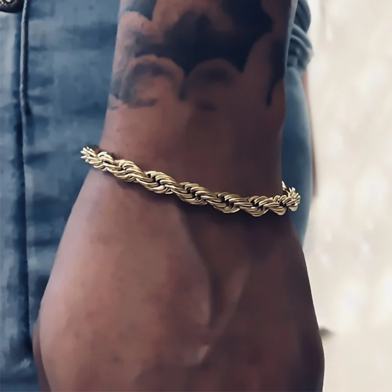 Men's Bracelet Homme 3/4MM Stainless Steel Short Rope Chain Hip Hop Punk Chain on Hand Fashion Rapper Jewelry Accessories
