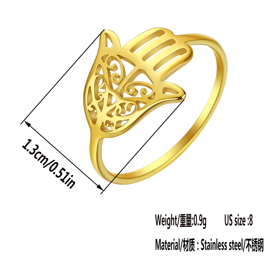 Kinitial Stainless Steel Hand Of Fatima Hamsa Rings For Women Viking Ancient Punk Jewelry Vintage Finger Ring