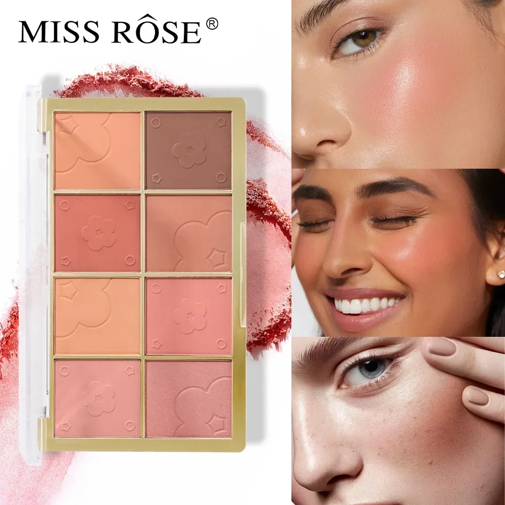 MISS ROSE 천연 누드 페이스 블러시 팔레트, 메이크업 쉬어 커버리지, 블러셔 베이킹 미네랄, 경량 블러셔 플레이트 화장품, 8 색