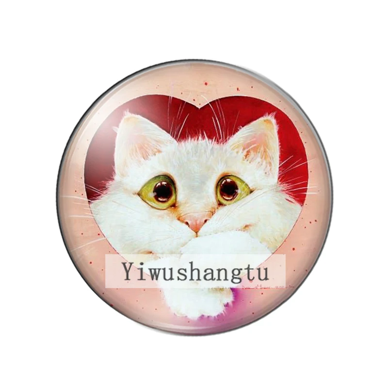 Lovely cartoon funny cat face art paintings 12mm/18mm/20mm/25mm Round photo glass cabochon demo flat back Making findings