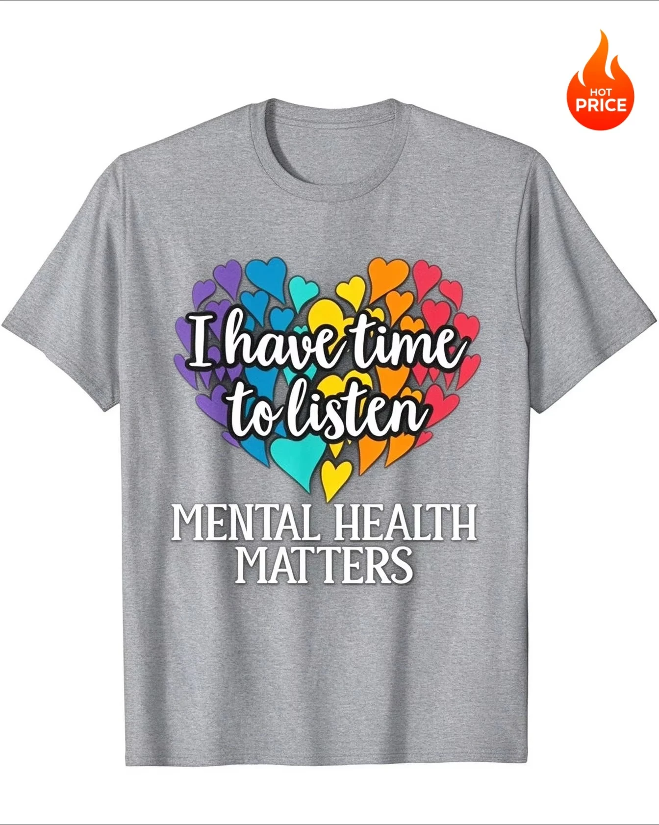 2026 Women's Inspirational Aesthetic Short Sleeve T-Shirt, Mental Health Matters Colorful Heart Graphic Tee, I Have Time To Listen Casual Basic Tops For Daily Wear
