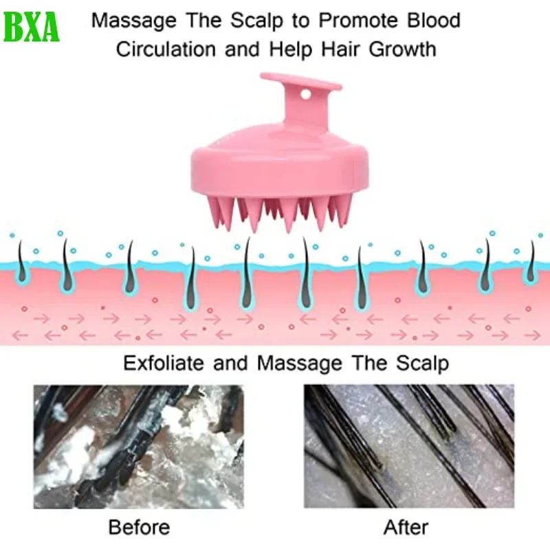 BXA ซิลิโคนเปียกและแห้งหนังศีรษะผมนวดหัวแปรงทําความสะอาดผู้ใหญ่นุ่มในครัวเรือนอาบน้ําซิลิโคนแชมพูแปรงนวดหวี