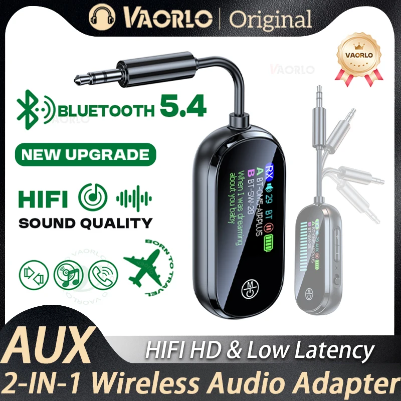 

Новый Bluetooth 5,4 передатчик приемник цветной светодиодный дисплей 3,5 мм AUX HIFI стерео аудио беспроводной адаптер с микрофоном для ТВ ПК автомобиля