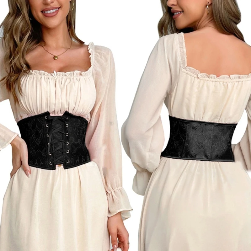 Elegant Corset Belt Bustier Women Victorian Flower Waist Trainer Cosplay Costume Adjustable LaceUp Tied Camisole Cincher