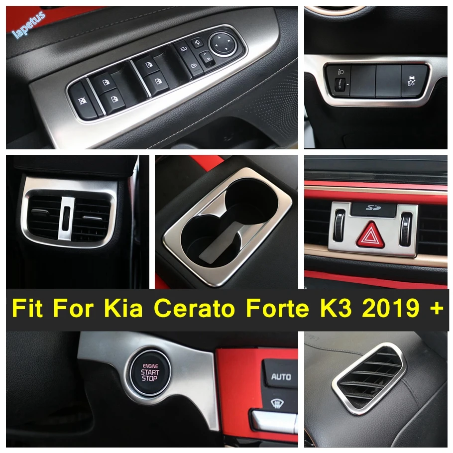 

Silver Car Water Cup Holder / Air AC Vent Outlet / Window Lift Button Cover Trim For Kia Cerato Forte K3 2019 - 2023 Accessories