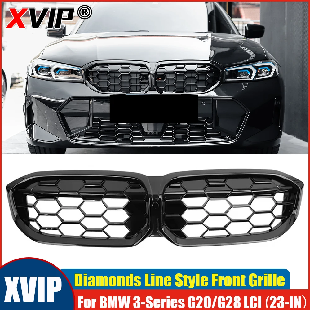 

XVIP Gloss Black Honeycomb Diamond Front Kidney Bumper Grille For BMW 3 Series G20 LCI 320i 330i M340i 2023-2025 Car Accessories