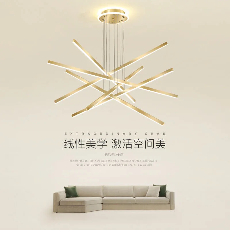 

Nordic minimalist modern living room pendant light creative line light home bedroom dining room golden LED artistic lighting