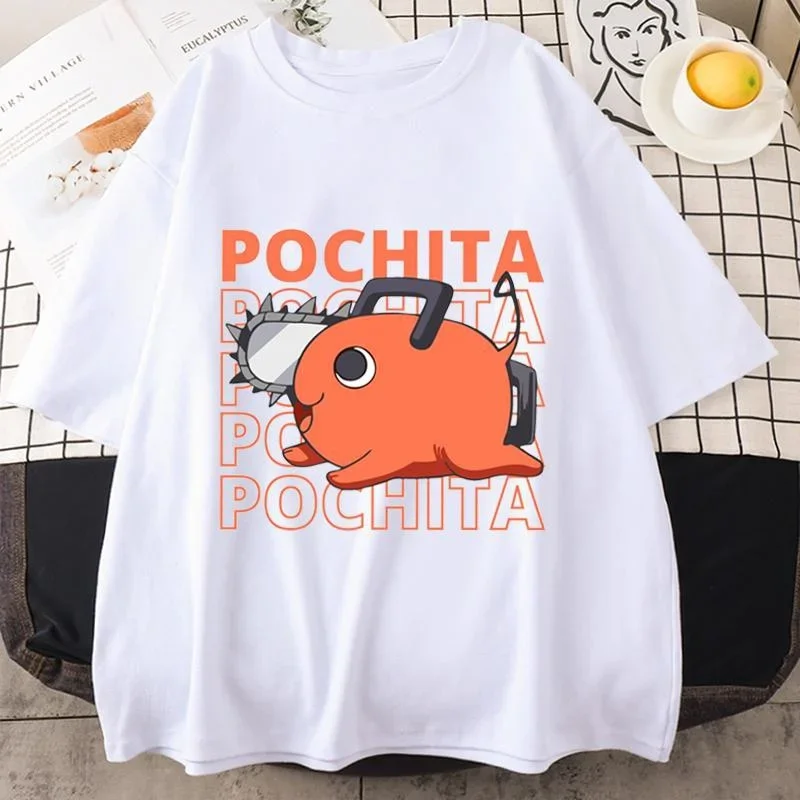 Anime T-Shirt Funny Pochita Graphic Printing Short Sleeve Summer Casual Round Neck Loose Women T-Shirt Top