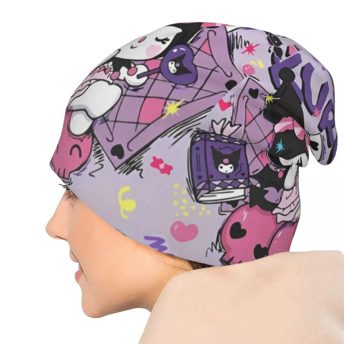 Kuromi الكرتون بونيه قبعة الهيب هوب في الهواء الطلق Skullies قبعة صغيرة للرجال النساء الربيع قبعة ذات الاستخدام المزدوج