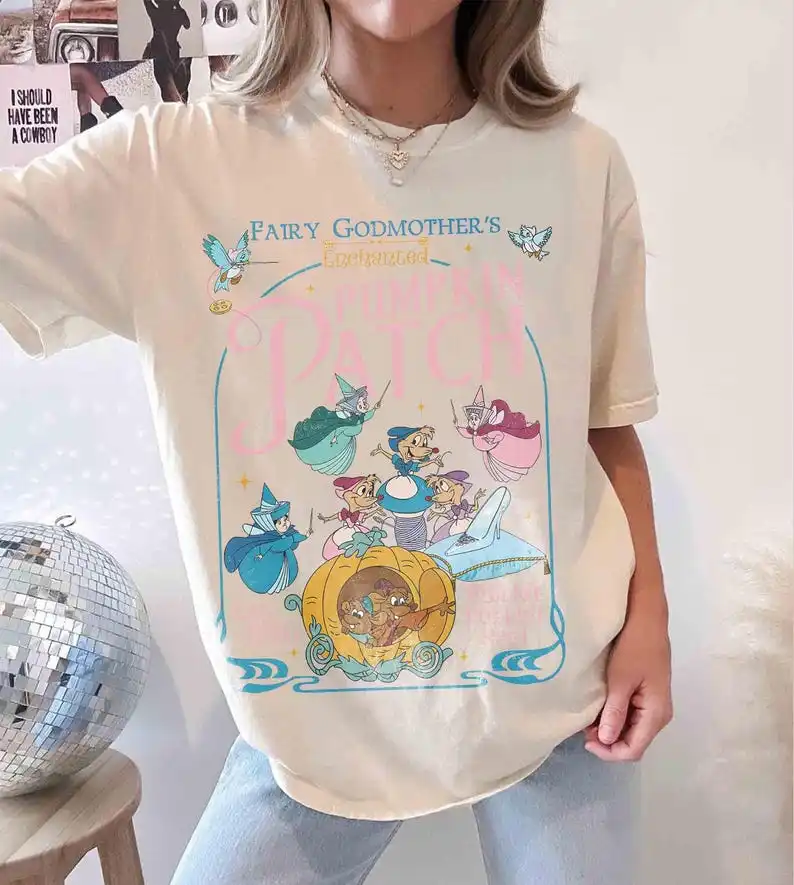 قميص ديزني على شكل يقطين قميص ريترو سندريلا الجنية العرابة تي شيرت Gus Jaq ماوس الخريف المشاعر قميص بيبيدي بوبيدي بو للهالوين #1