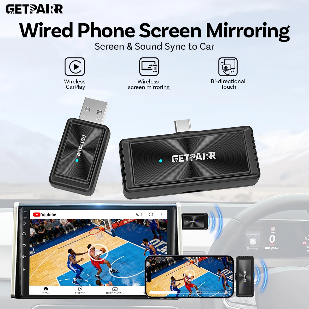 GetPairr 2in1 Wireless CarPlay & Phone Screen Mirroring CarPlay Mirror Phone to Car Screen DP Mirroring Audio Sync for VW