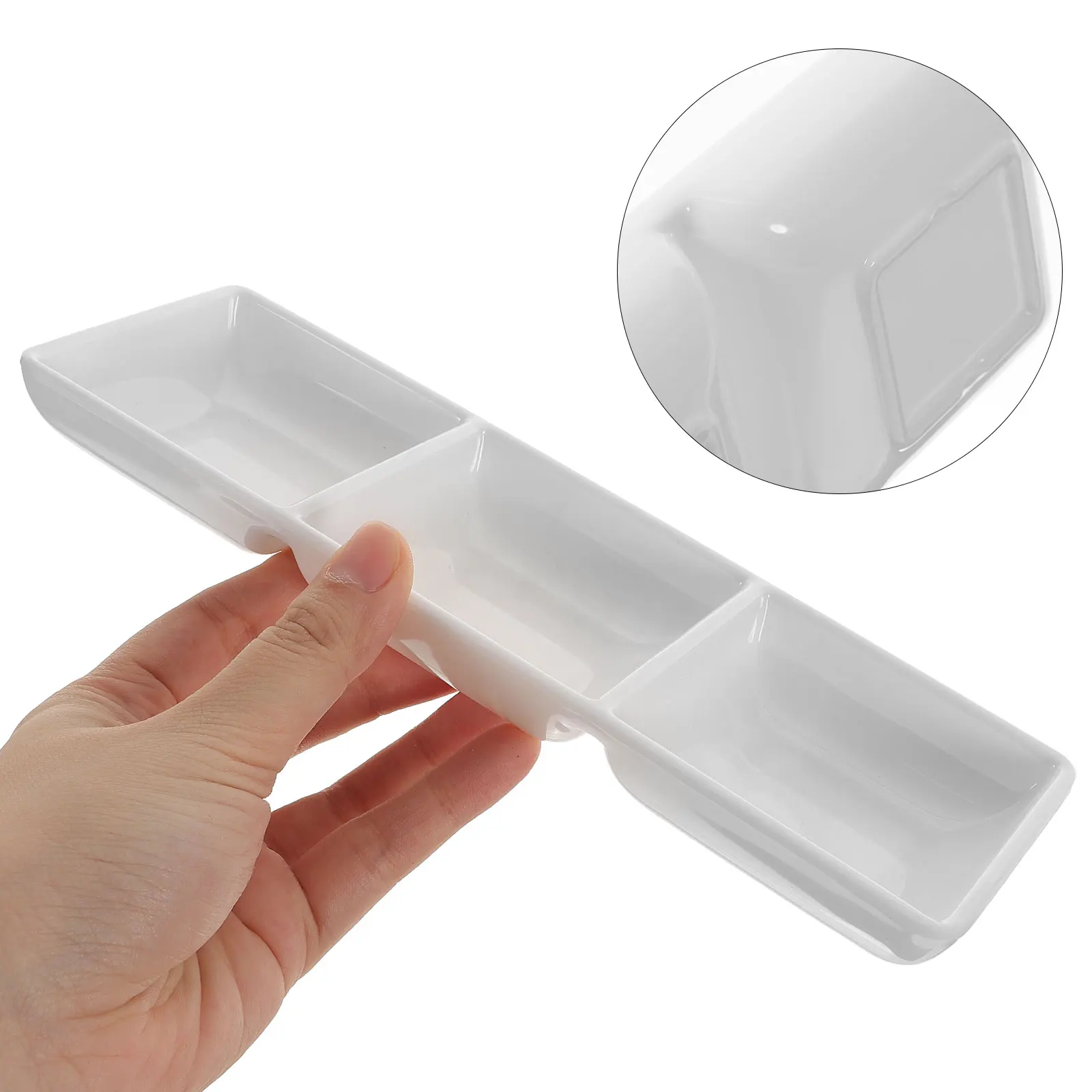 

3 Section Dipping Dish Snack Serving Dishes Reusable Seasoning Plate Bowl 150G Melamine Sauce Bowls Soy Containers Household