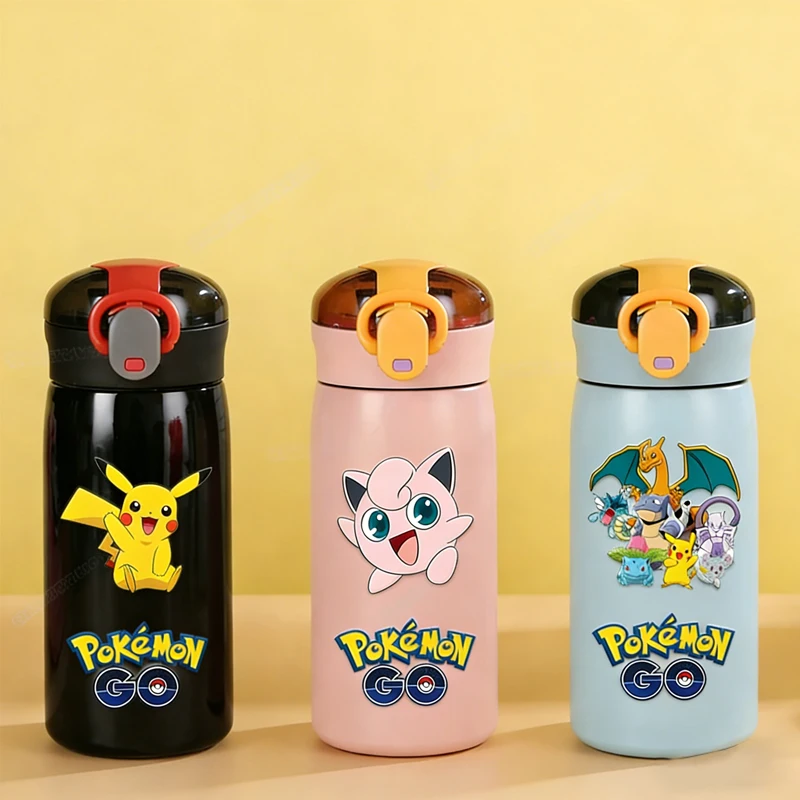 Anime Pokémon Edelstahl Isolierbecher mit Strohhalm Pikachu Outdoor Vakuumflasche Cartoon Kinder Thermische Wasserflasche