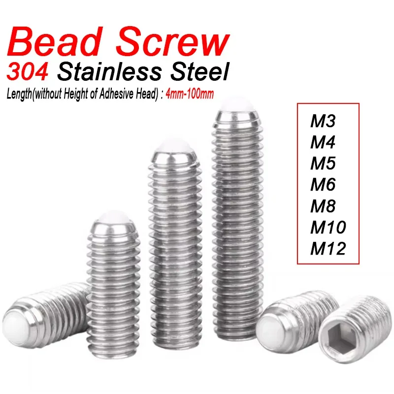M3 M4 M5 M6 M8 M10 304 A2 Stainless POM Nylon Plastic Head Bead Screw Spring Ball Head Plunger Bead Hex Socket Allen Set Screw