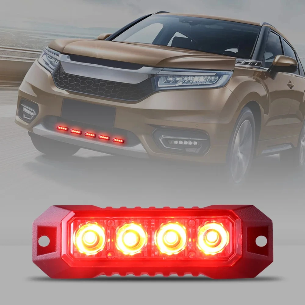 4Led Strobe Warning Light 1PCS LED Grille Flashing Emergency Lamp For Off-road Truck Motorcycle Cars Beacon Traffic Light 12-24v