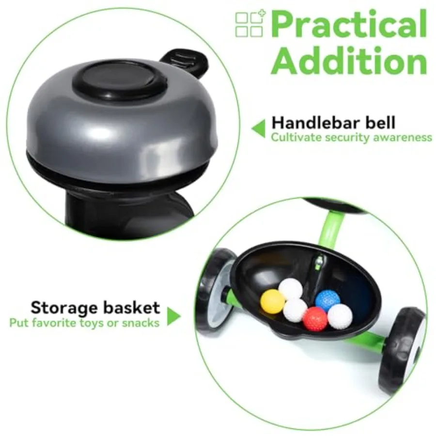 Tricycle pour tout-petits âgés de 2 à 4 ans, vélo à 3 roues avec panier arrière de cloche, pédale amovible, jouet vert cadeau d'anniversaire pour garçons et filles