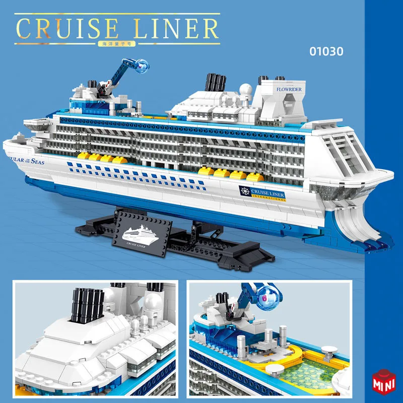 Luxury Cruise Ship Mini Block Vehicle Assemble Building Brick Ocean Liner Model Construction Toys Collection For Kids Gifts