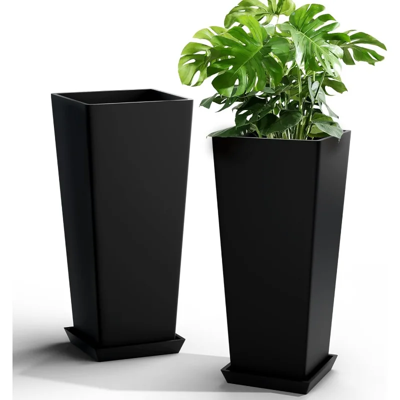 

Set of 2 Tall Outdoor Planters 24 Inch, Large Planters for Indoor Outdoor Plants, Tapered Square Flower Pots with