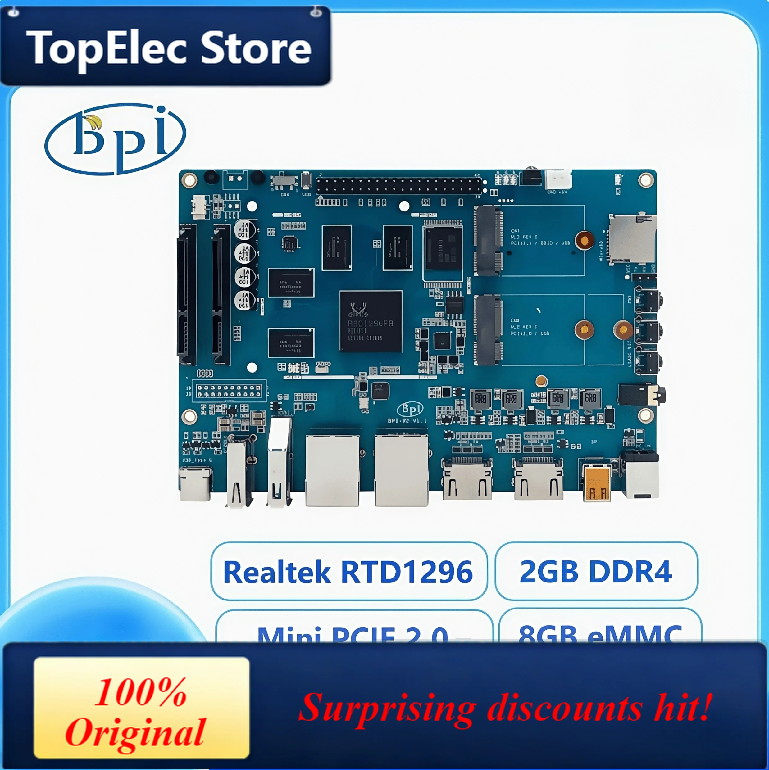 TopElec Banana Pi BPI-W2 Nas open source router development board uses Realtek RTD1296 design