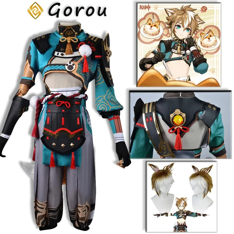Kostium Gorou Genshin Impact 2025 Męski Strój Bojowy Lisie Dziecko Ogon Uniform Peruka Halloween Party Cosplay Comic Con Anime Gra Kompletny