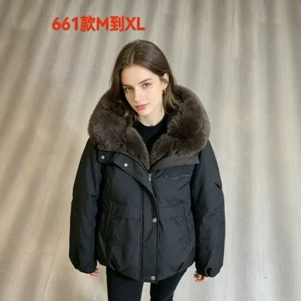 2026 Detachable Big Fur Collar Short Parkas Women's Winter Down Cotton-padded Jacket Loose Outerwear Student Thicken Warm Coats