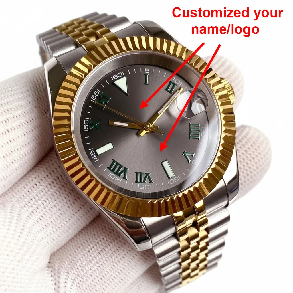 

Механические часы с рифленым безелем по индивидуальному заказу, мужские часы 36 мм 39 мм, японский механизм NH35A, римские цифры, циферблат, стальной ремешок, водонепроницаемый 100 м