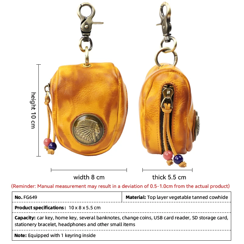 Handmade Genuine Leather Smart Key Bag Small Mini Zipper Housekeeper Key Coin Purse Portable Organizer Bag Money Bag