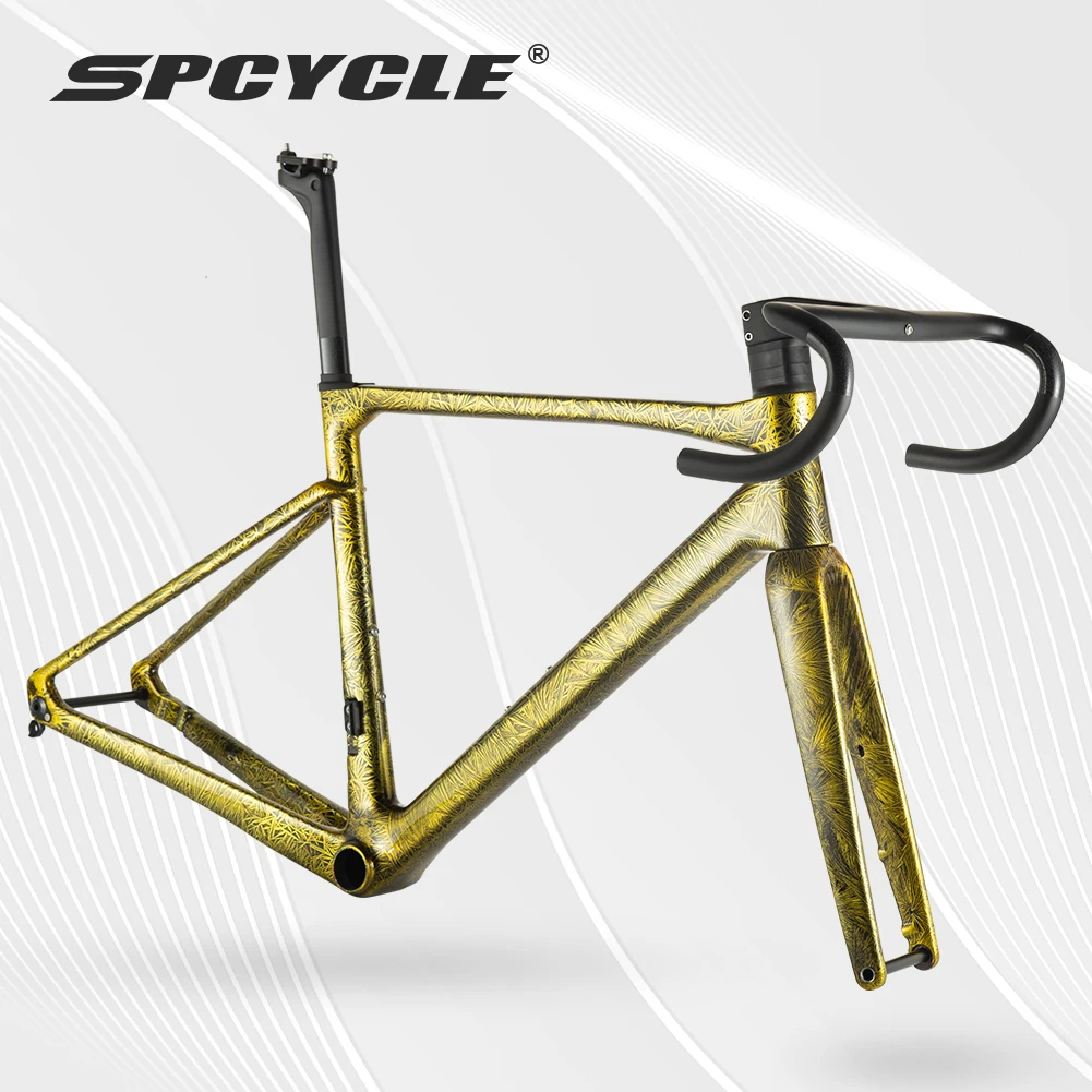 Spcycle Crystal Color T1000 Carbon Road Bike Frame 700x32C Disc Brake Full Hidden Cable Racing Bicycle Frameset With Handlebar