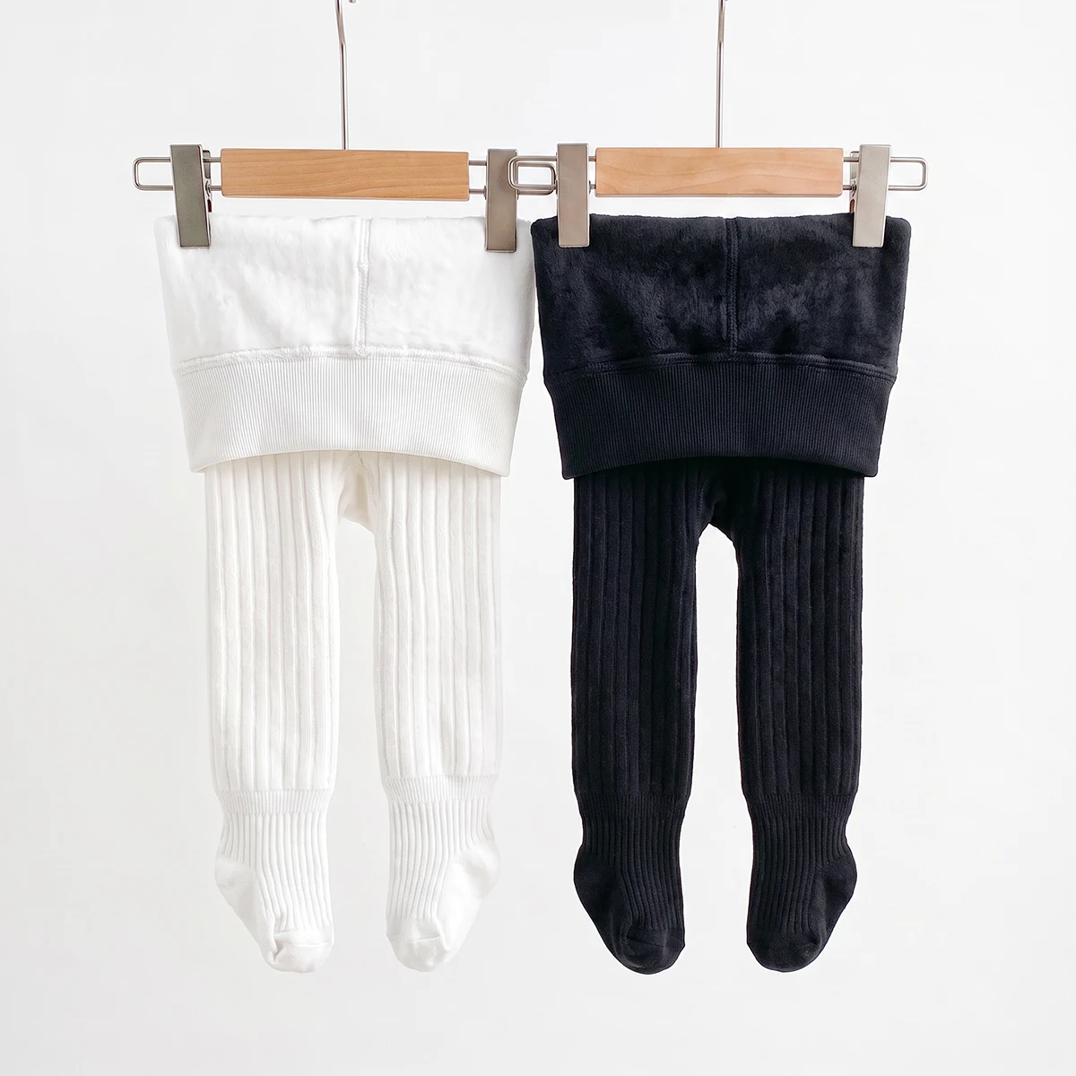 2 Stück dicke warme Strumpfhosen für Babys, einfarbige Fleece-Thermo-Strumpfhosen, Kleinkind-Leggings mit Fuß für Outdoor- und Alltagsoutfits – Detail 3