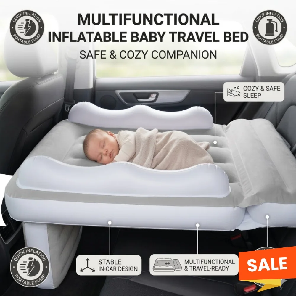 Car Inflatable Bed for Kids Baby Airplane Bed | Flocking Toddler Air Mattress | Universal Travel Sleep Bed with Pump Safety Belt