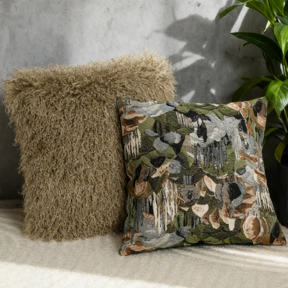 Luxury Imitation Wool Cushion Cover Forest Green Woven Jacquard Pillowcase Decorative Fluffy and Soft Sofa Throw Pillow Covers