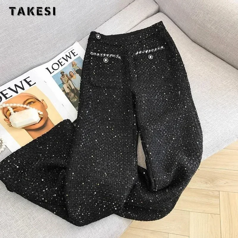 2024 Summer Casual Vintage Style Dot Print High Waist Pants Women Wide Leg Ankle Length Elegant Black Trousers